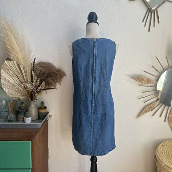 A.M.I. Vintage Women Denim Floral Embroidered Sleeveless Short Dress boho Medium - Picture 2 of 9